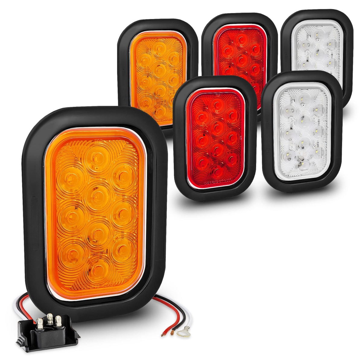 tek NT77338 5 x 3, 3 x 5 in. True Mods Submersible 10 LED Trailer Tail Light Kit for Tow Truck 80 in. Wide Trailer - Red, Amber & White