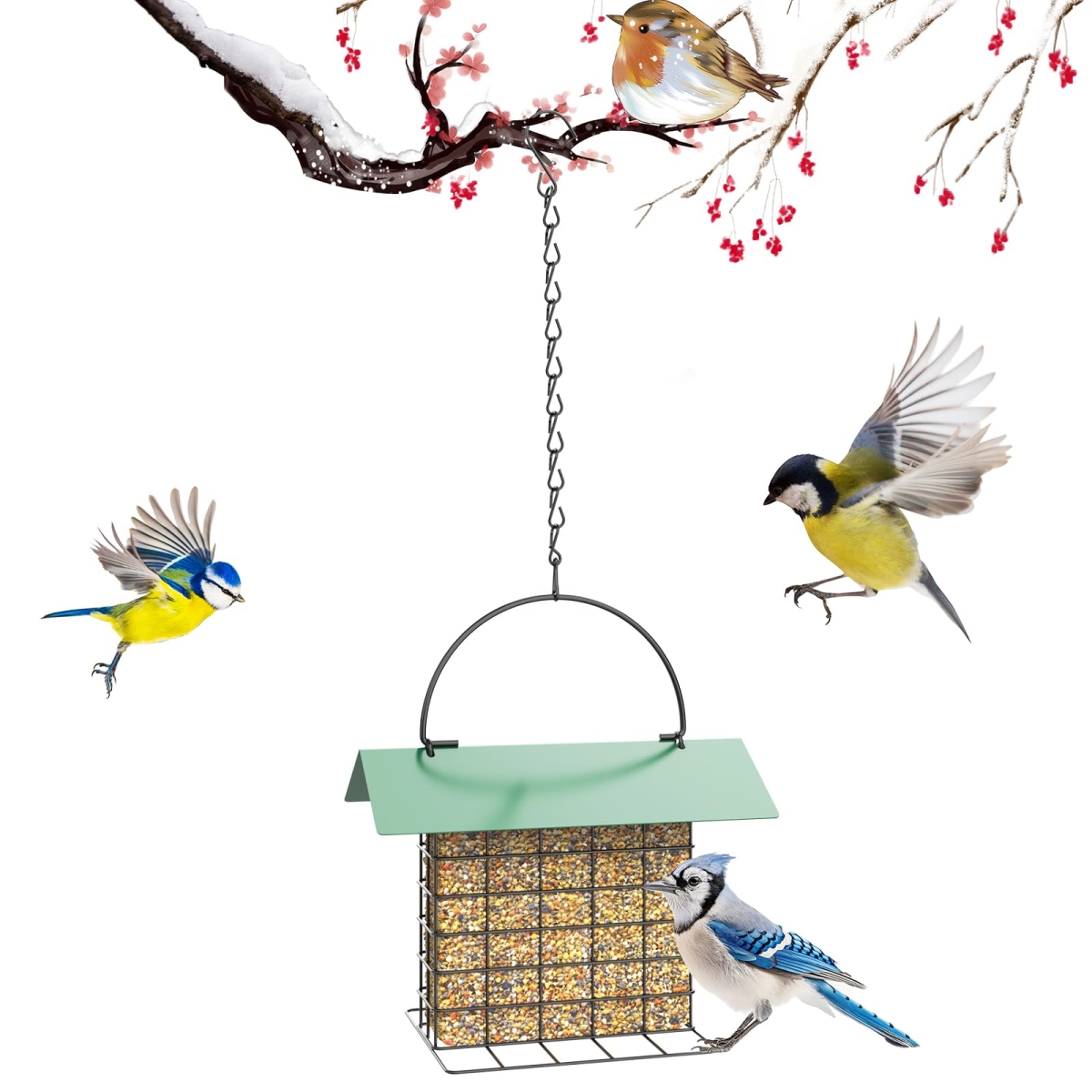 tek NT78098 FLINTER Bird Suet Cake Feeder for Outdoors with Adjustable Hanging Chain Hook for Garden, Yard, Outside to Attract Birds