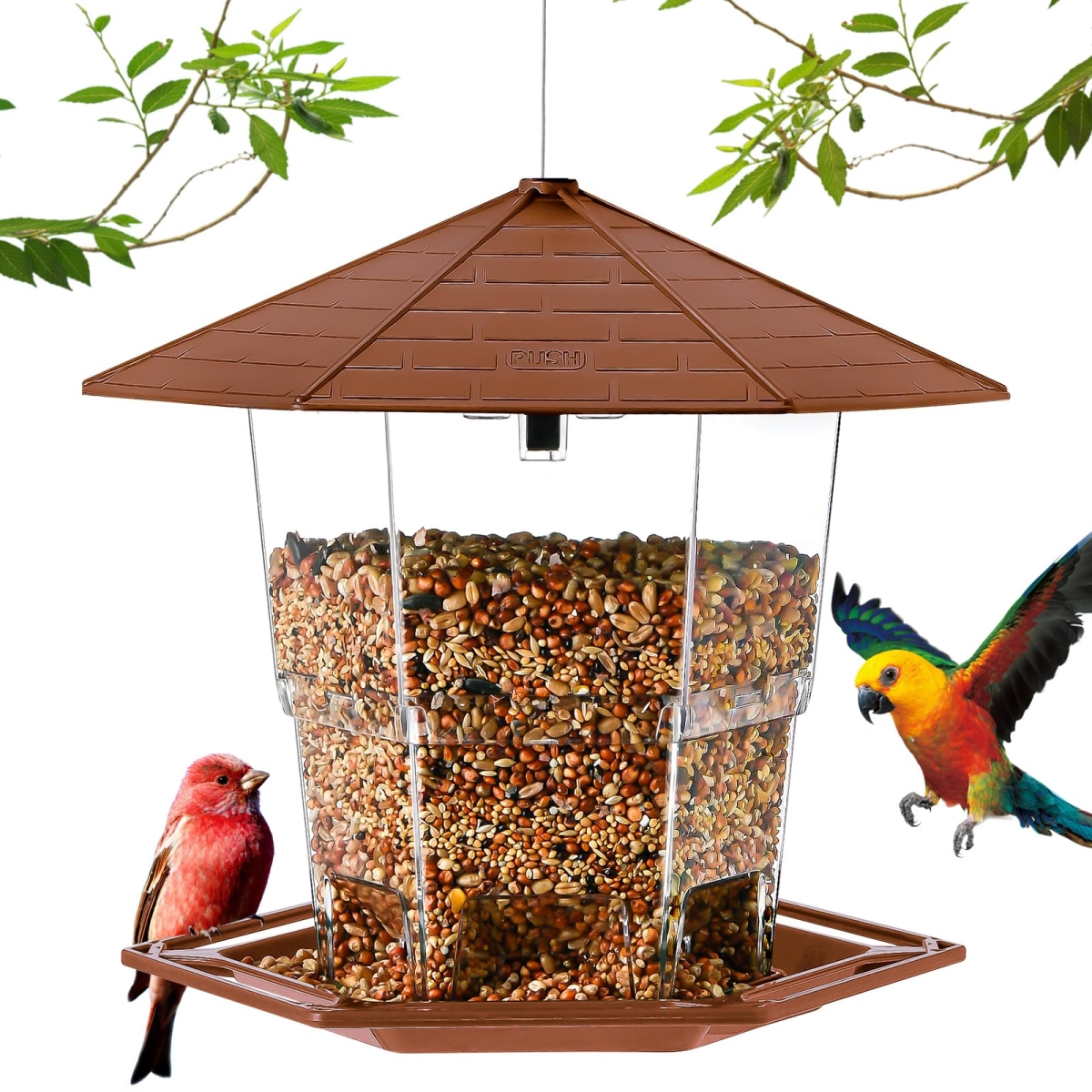tek NT78510 Hanging Bird Feeder for Outdoors - Wild Bird Seed, Brown