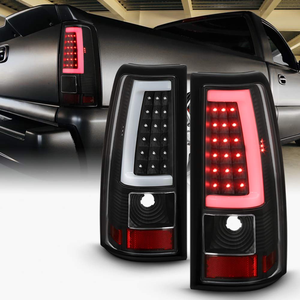 tek NT74123 UNO1RC ACANII for 2003-2006 Chevy Silverado 1500 2500 3500 Black LED Tube Tail Lights Rear Brake Lamps Set Left Plus Right - Set of 2