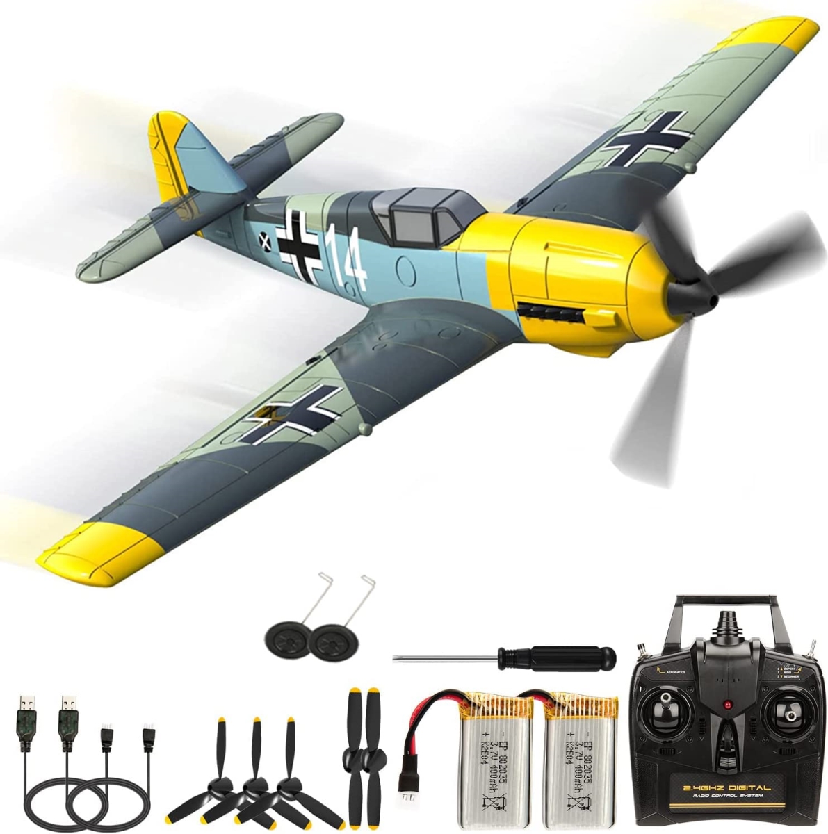 tek NT74227 UNO1RC RC Airplanes Remote Control Glider Fighter Hobby 2.4G 4 Channel RC Plane Drones Foam Aircraft Toys for Boy Kids Children Gift BF109