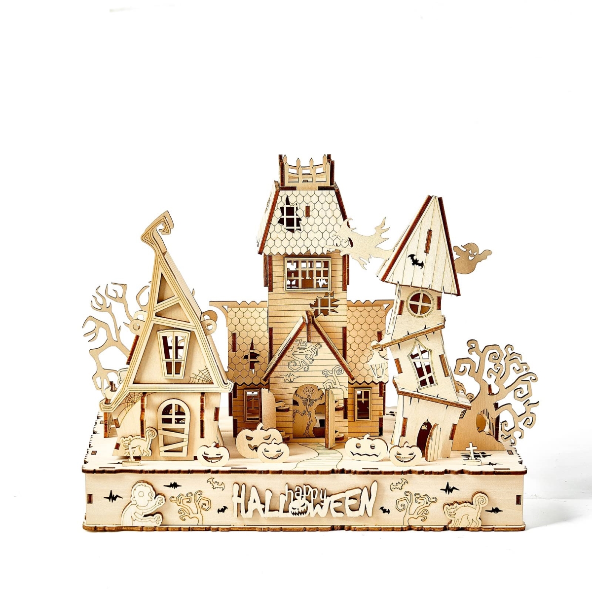 tek  3D Wooden Puzzles Halloween House Kits Includes Light Strip, Brainteaser for Birthday, Gifts for Adults & Teens to Build Combination