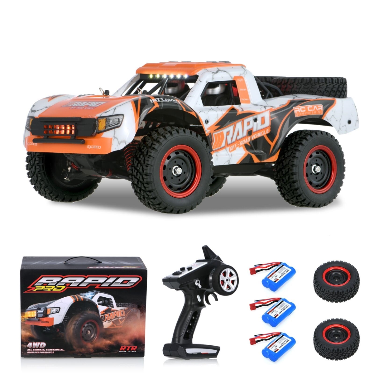 tek  GoolRC 1-14 Scale 2.4G 4WD High Speed 70 KMH Fast Brushless All Terrain Electric Off-Road Remote Control RC Truck with 3 Batteries for Kids