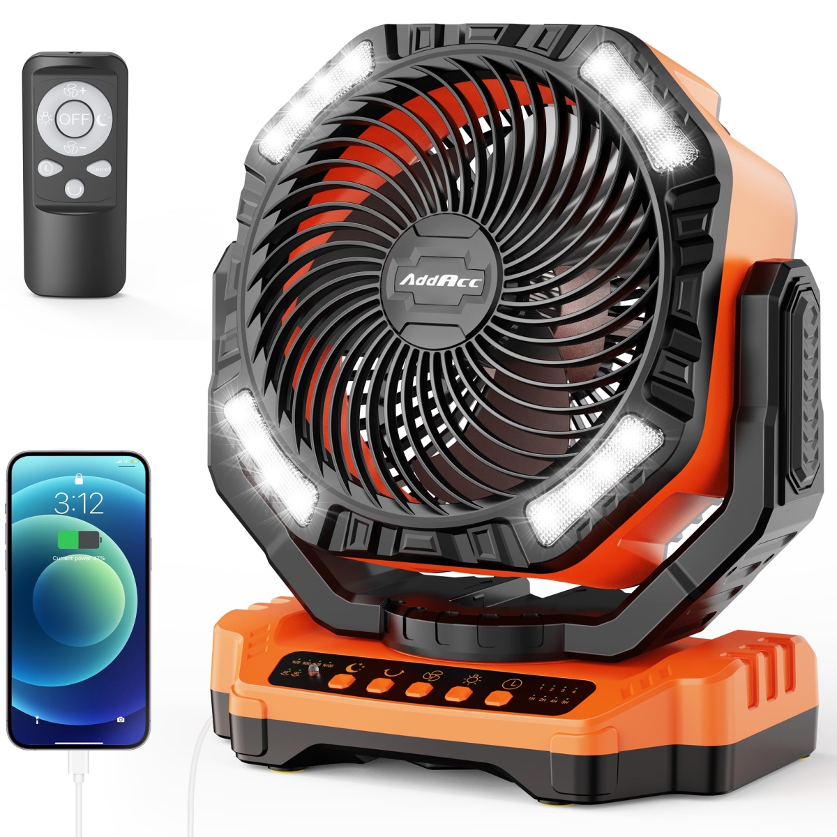 tek NT75016 40000mAh Battery Operated Auto Oscillation Remote Control Timer Rechargeable High Velocity Camping Fan for Car