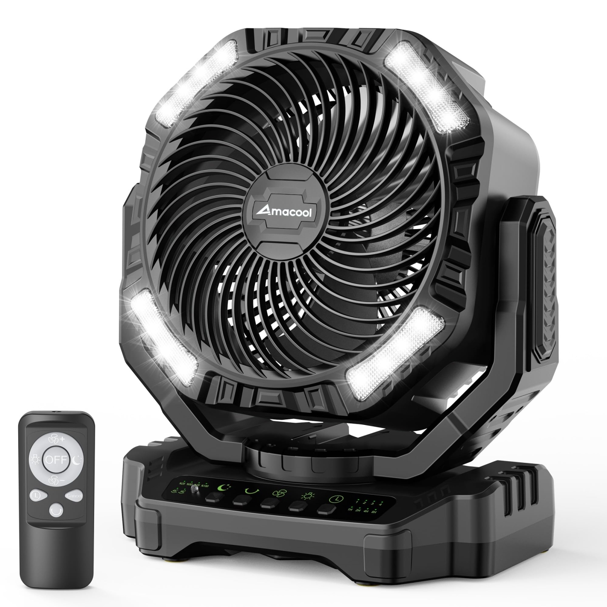 tek NT75075 12 in. 40000mAh Auto Oscillating Battery Powered Rechargeable & Portable Camping Fan with Light & Remote for Travel