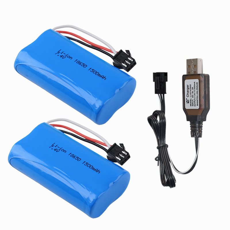 tek NT75509 UNO1RC 7.4V 1500mAh Li-ion Rechargeable Battery with SM-3P Plug & USB Charger Cable for RC Tank RC Toy