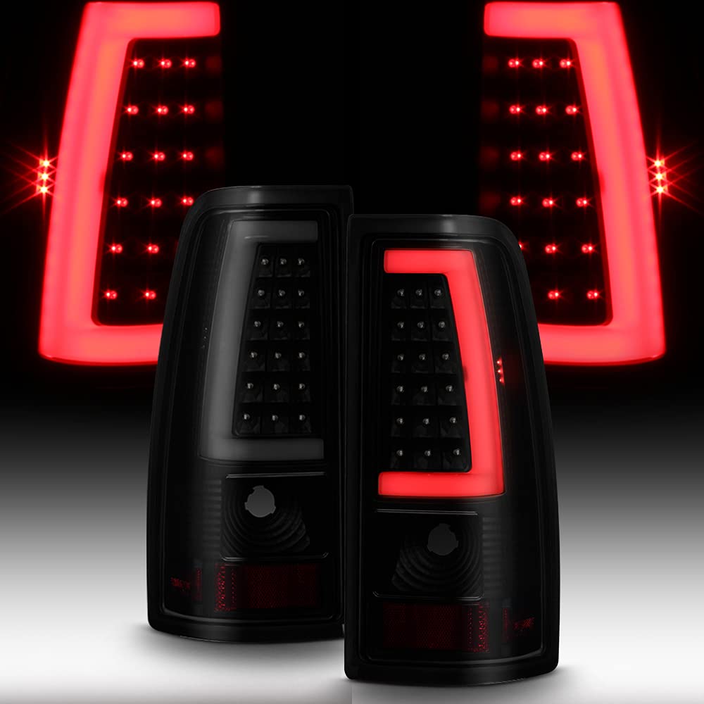 tek NT75615 UNO1RC ACANII for Black Smoke 1999-2006 GMC Sierra 99-02 Chevy Silverado LED Tube Tail Lights Lamps