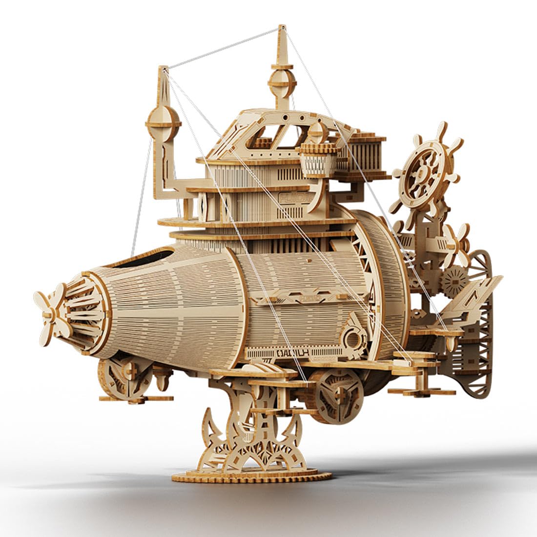 tek NT75985 3D Steampunk Flyship Wooden Jigsaw Puzzle Spaceship Model Kit to Build, Home Decor, DIY Crafts for Adults - 233 Piece