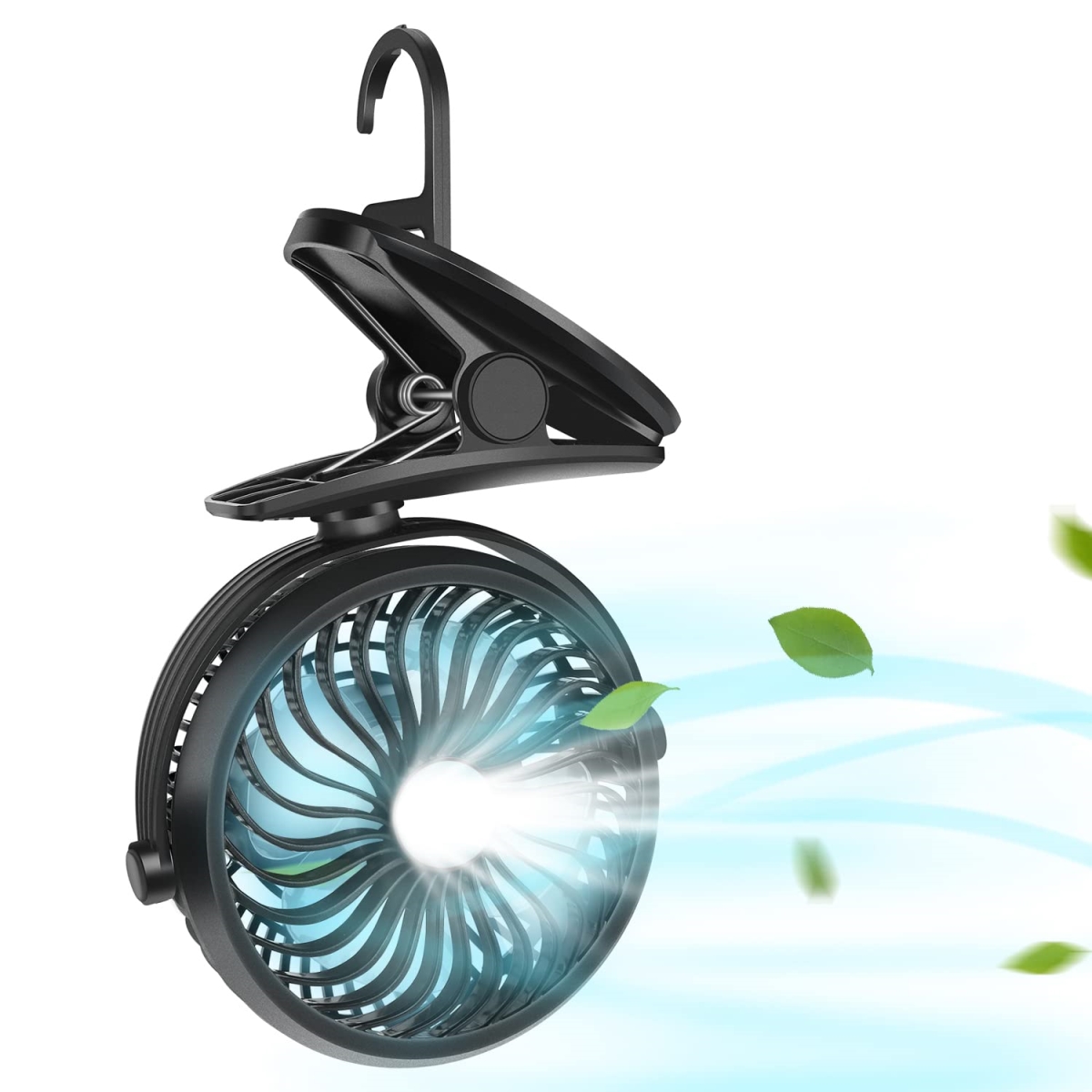 tek NT76133 SkyGenius Clip On 2600mAh Rechargeable Portable Battery USB Operated Mini Camping Fan with LED Lights & Hook