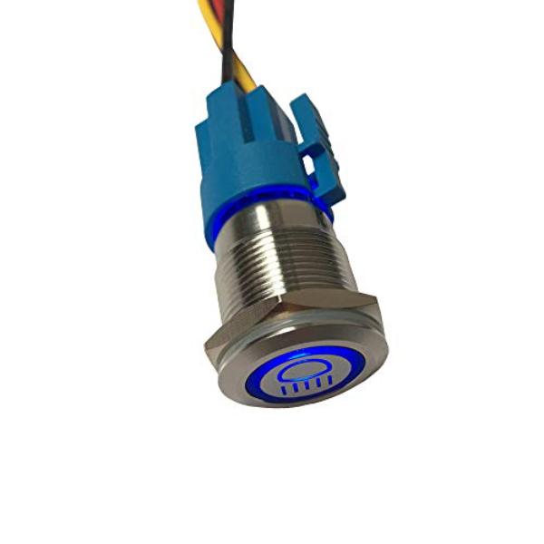 tek NT76331 ESUPPORT 19mm 12V Car Vehicle LED Light Main Beam Push Button Metal Toggle Switch Socket Plug, Blue