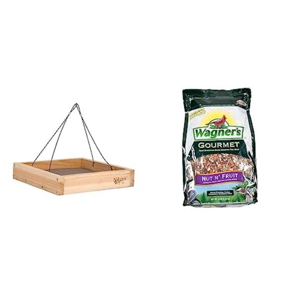 tek  Natures Way 12 x 12 in. Cedar Platform Tray Bird Feeder with Wagners 5 lbs Gourmet Nut & Fruit Wild Bird Food for Attracting Wild Birds Outdoors