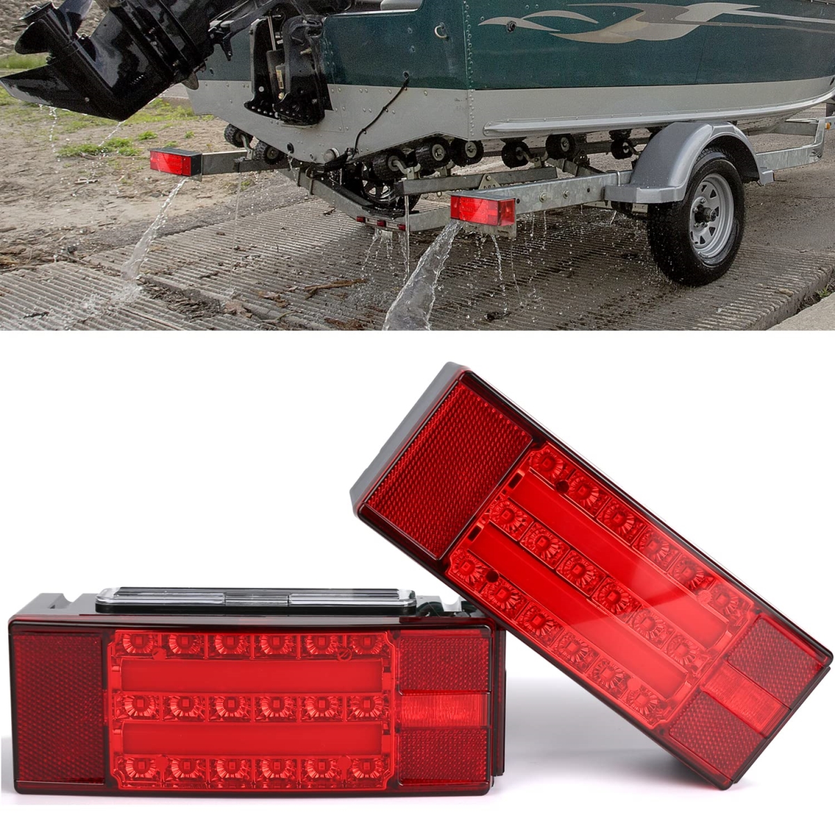 tek  Linkitom Halo Rectangular Submersible Super Bright Brake Stop Turn Tail License LED Trailer Light for Snowmobile Over 80 in., Truck & RV