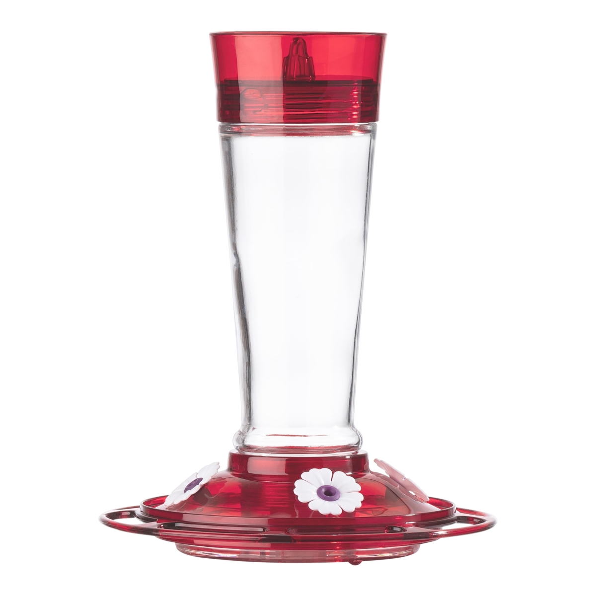 tek  More Birds Bird Health Plus Ruby Hummingbird Feeder, Glass Hummingbird Feeders for Outdoors, 4 Feeding Stations, 10 oz - Ruby Red