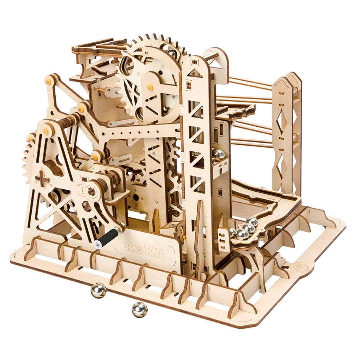 tek  ROKR 3D Wooden Puzzles DIY Roller Coaster Toy Mechanical Marble Run Set Model Kit, Gifts for Adults, Boys & Girls, Marble Channel