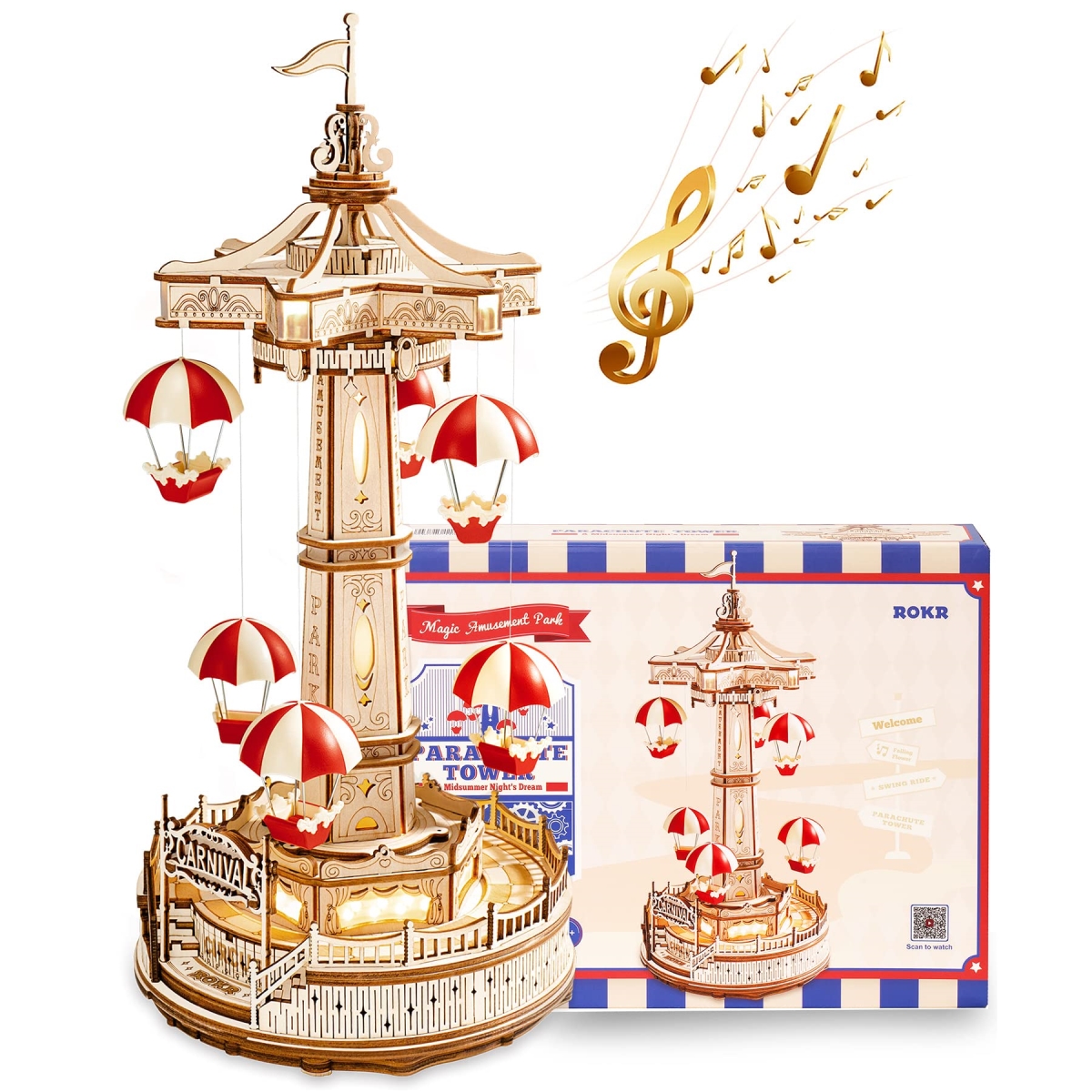tek NT74721 ROKR 3D Wooden Puzzles LED Music Box Model Kits to Build, Christmas STEM Toy Gifts for Kids & Adults