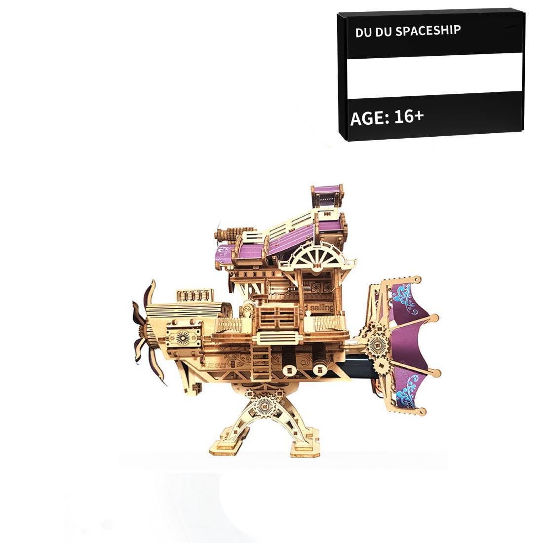 tek NT75068 3D Steampunk Cruiser Wooden Puzzle Spaceship Model Kit to Build, Home Decor DIY Crafts for Adults - 266 Piece