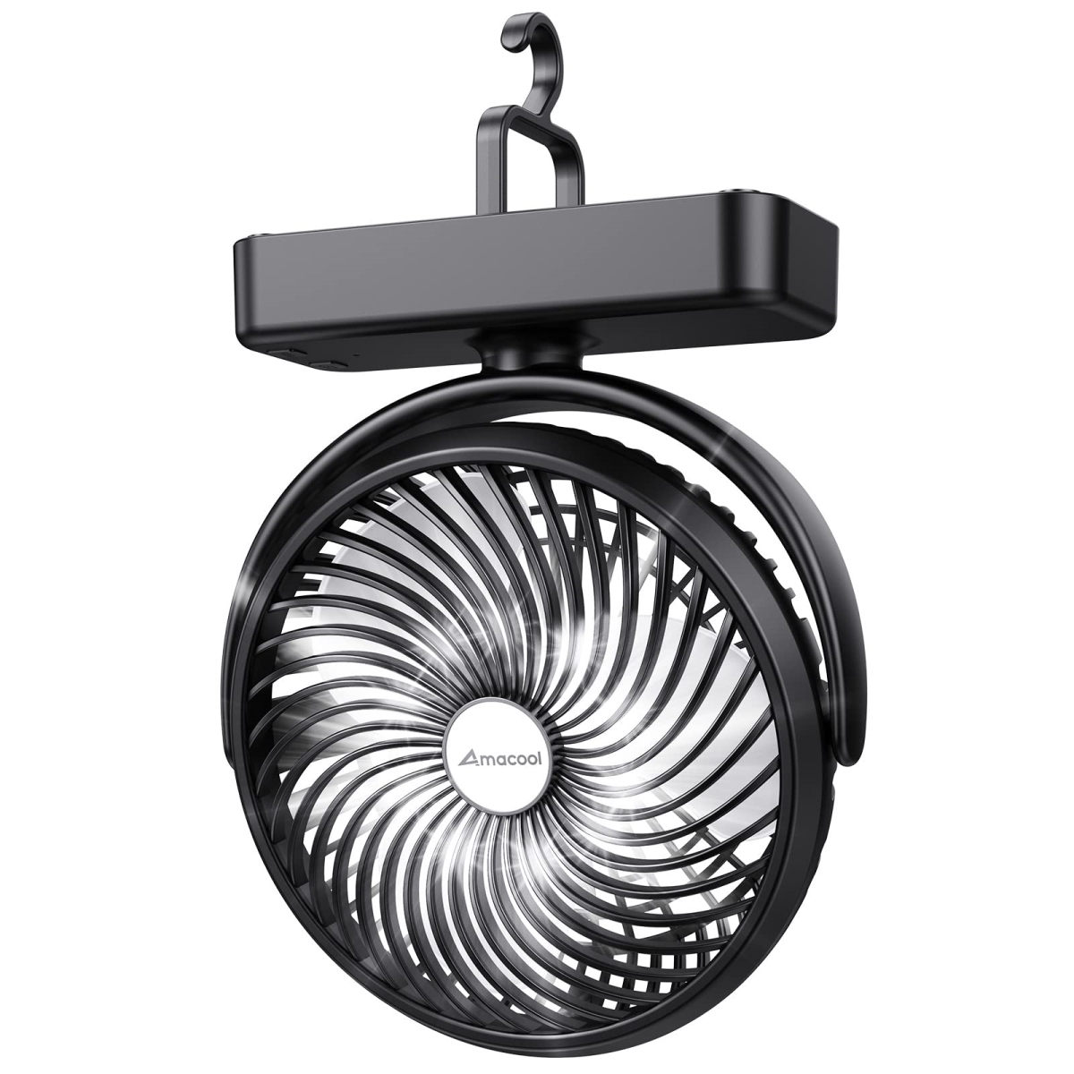 tek NT75626 UNO1RC 10000mAh Battery Operated Camping Fan with LED Light-7 in. USB Fan with Hanging Hook for Tent Car RV Hurricane Emergency Outage