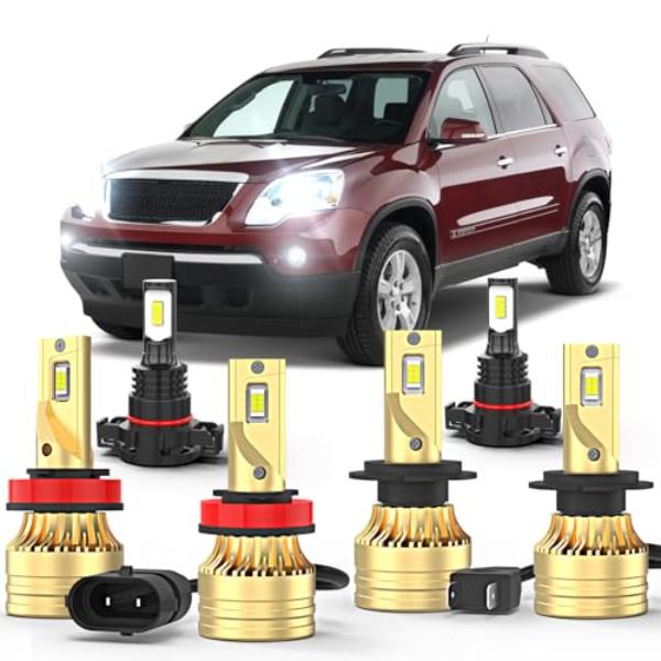 tek NT76057 LED Headlight Bulbs for GMC Acadia 2007-2012, H7 H11 High-Low Beam Plus H16 Fog Lights, 6000K White, Plug & Play - Set of 6