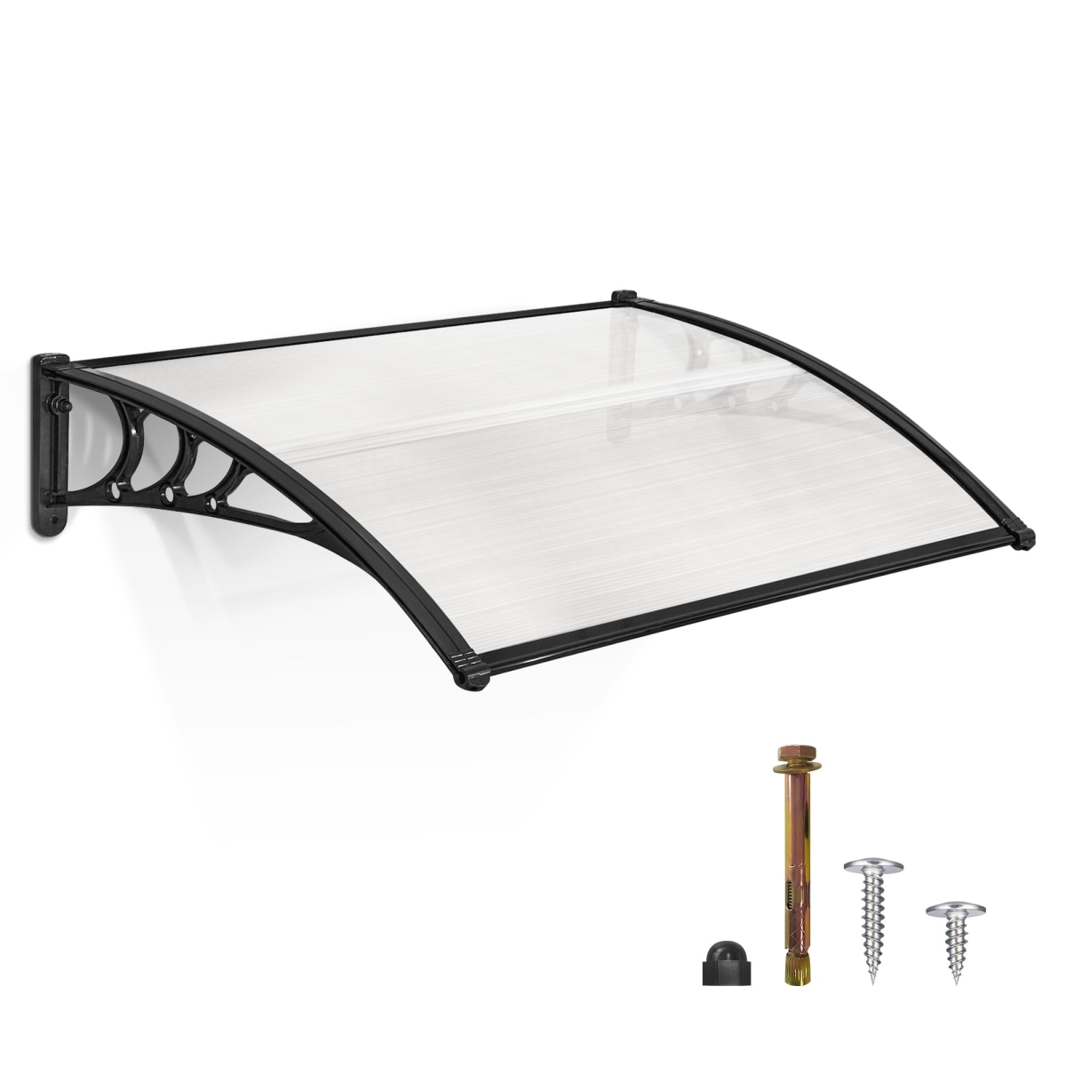 tek NT76137 40 x 40 in. MCombo Window Awning Outdoor Polycarbonate Hollow Sheet Door Patio Canopy - White & Black