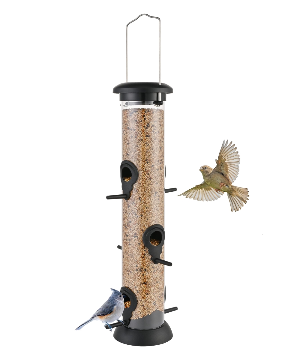 tek NT76719 14 in. 6 Port Premium Hard Plastic for Wild Bird Feeder Outdoors Hanging, Humming Bird Feeder, Black