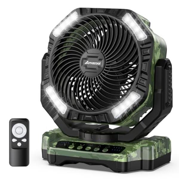 tek NT77847 12 in. 40000mAh Auto Oscillating Battery Powered Rechargeable & Portable Camping Fan with Light & Remote for Power Outages