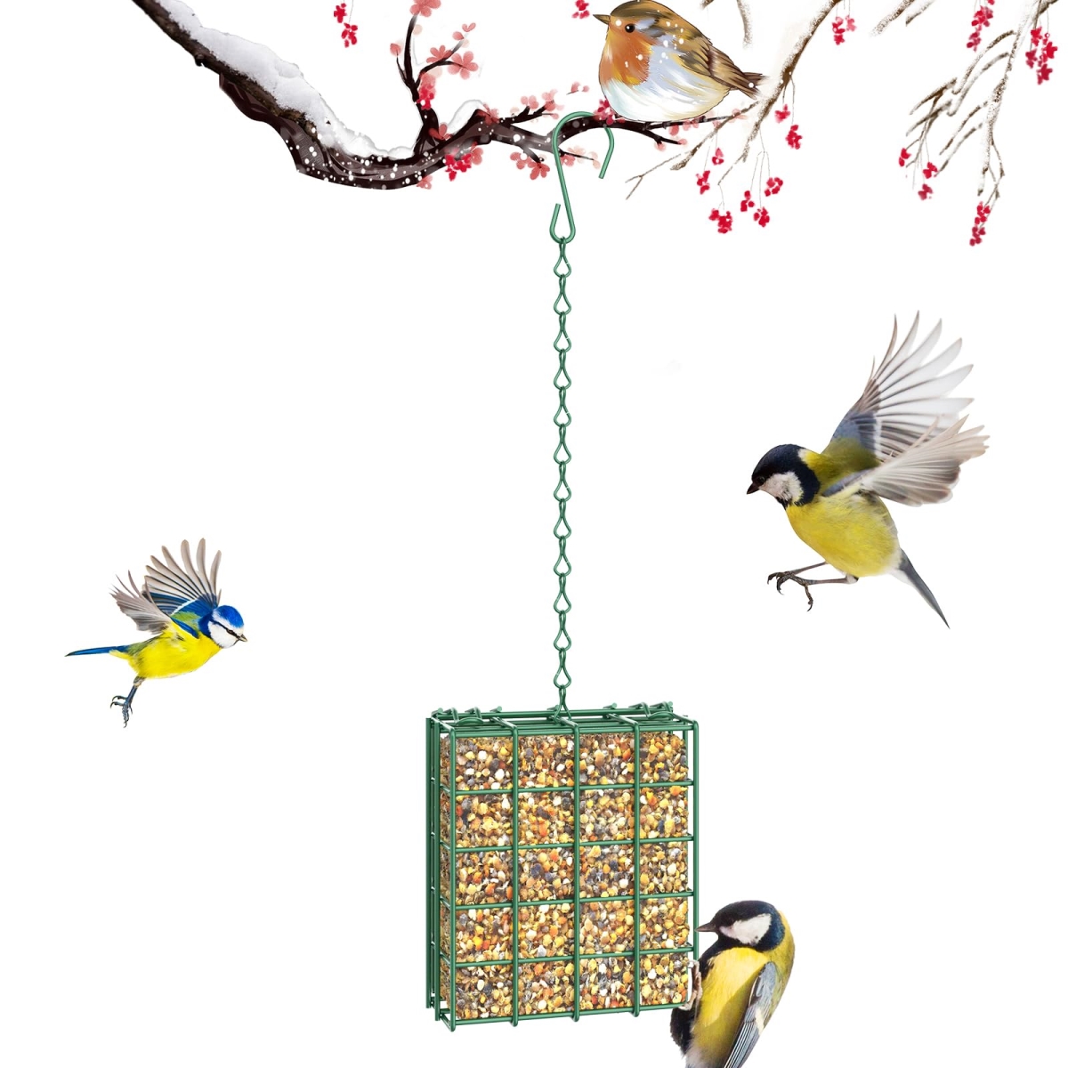 tek NT79936 FLINTER Bird Suet Cake Feeder for Outdoors with Hanging Hook for Garden, Yard, Outside to Attract Birds, Green