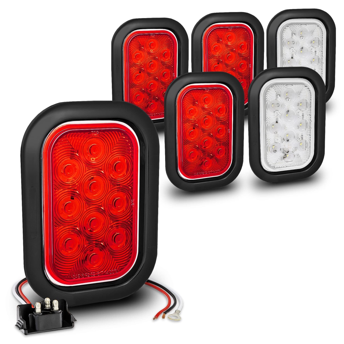 tek NT80596 5 x 3, 3 x 5 in. True Mods Rectangle Grommets & Plugs LED Trailer Tail Light Kit for Tow Truck & 80 in. Wide Trailer, Red & White