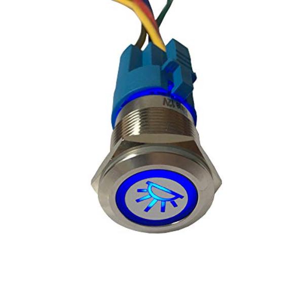 tek NT80621 ESUPPORT 19mm 12V Car Vehicle LED Light Interior Push Button Metal Toggle Switch Socket Plug, Blue