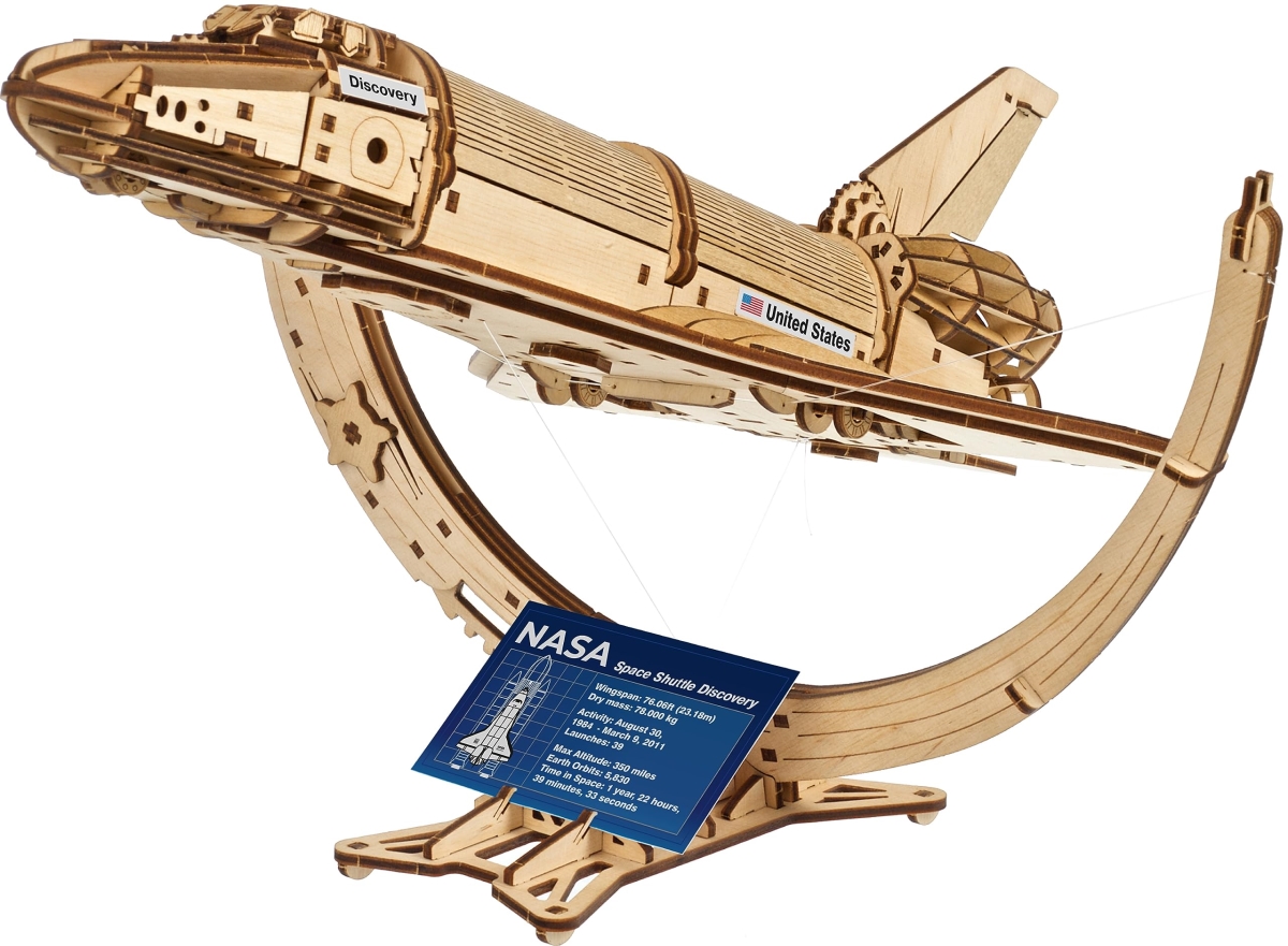 Picture of tek NT81042 UGEARS NASA Space Shuttle Discovery Mechanical 3D Wooden Puzzle & Model Kit with Detailed Spacecraft Features for Adults