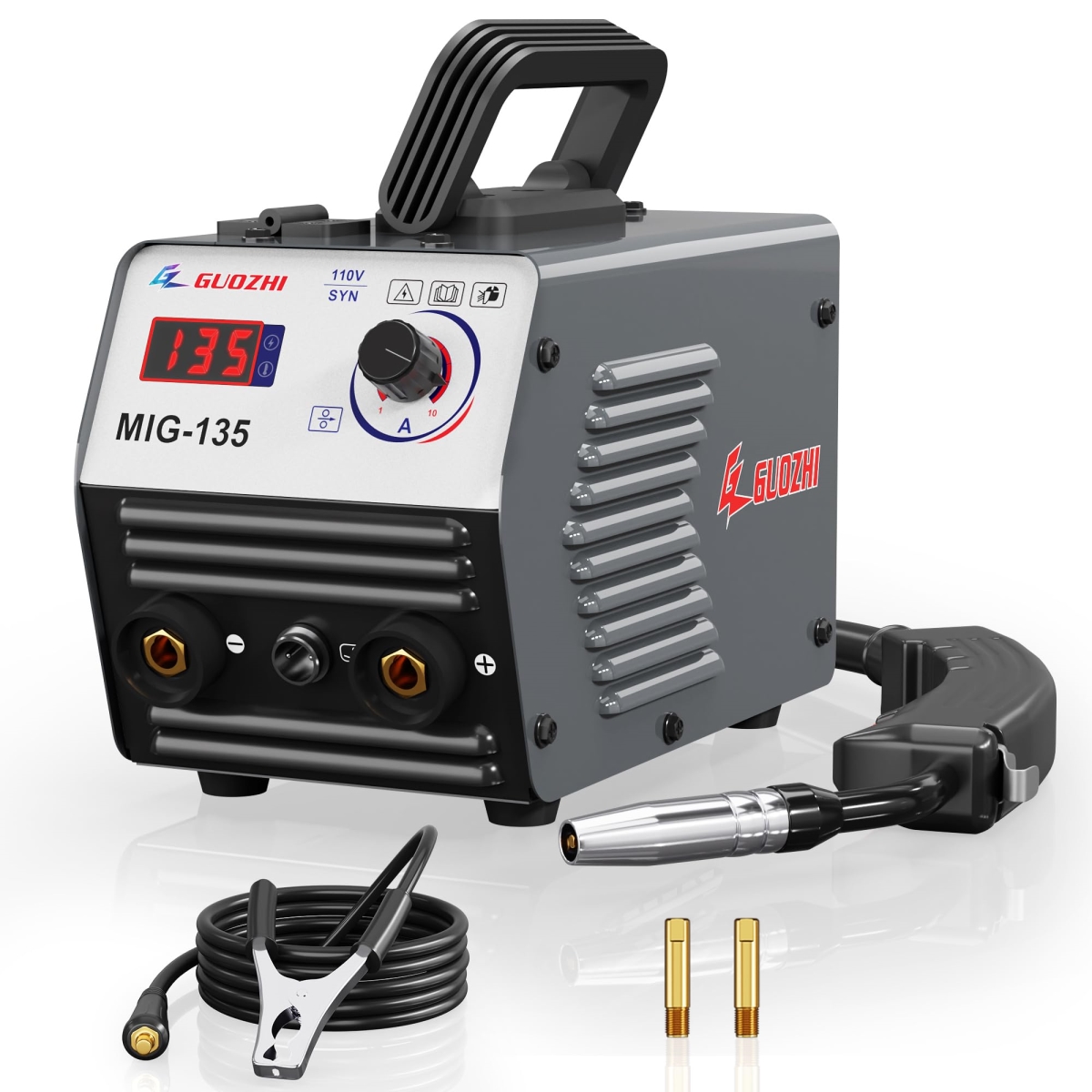 Picture of tek NT81043 GZ GUOZHI 135A MIG Welder&#44; 110V Gasless Flux Core Welding Machine with IGBT Inverter & Portable Design&#44; Includes Welding Gun