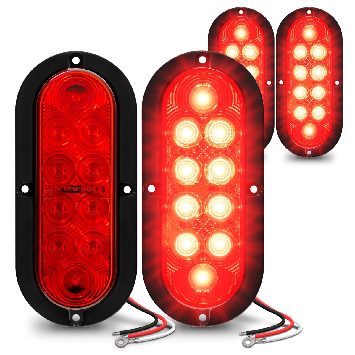 tek  6 in. True Mods Surface-Mount IP67 Waterproof Oval LED Trailer Brake Tail Light Kit for Boat, Trailer, RV & Trucks, Red - 4 Piece