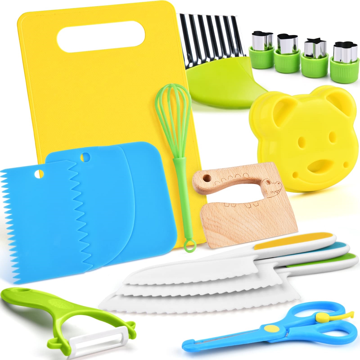 tek  UNO1RC 17 Piece Kids Cooking Sets Real Cooking Montessori Kitchen Toys for Toddlers Kids Safe Knives for 2-3, 4-5, 6-7 & 8 Year Old