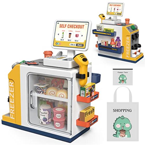 Picture of tek NT81404 Cash Register Playset for Kids - Pretend Play Money&#44; Calculator&#44; Scanner&#44; Credit Card & Play Food for Boys & Girls Ages 3 Plus 668-125&#44; 48 Piece