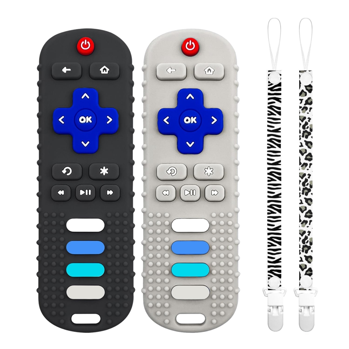 tek NT81602 UNO1RC 2 Piece Baby Teether Toys - TV Remote Control Shape Silicone Toddler Teething Toys for Babies