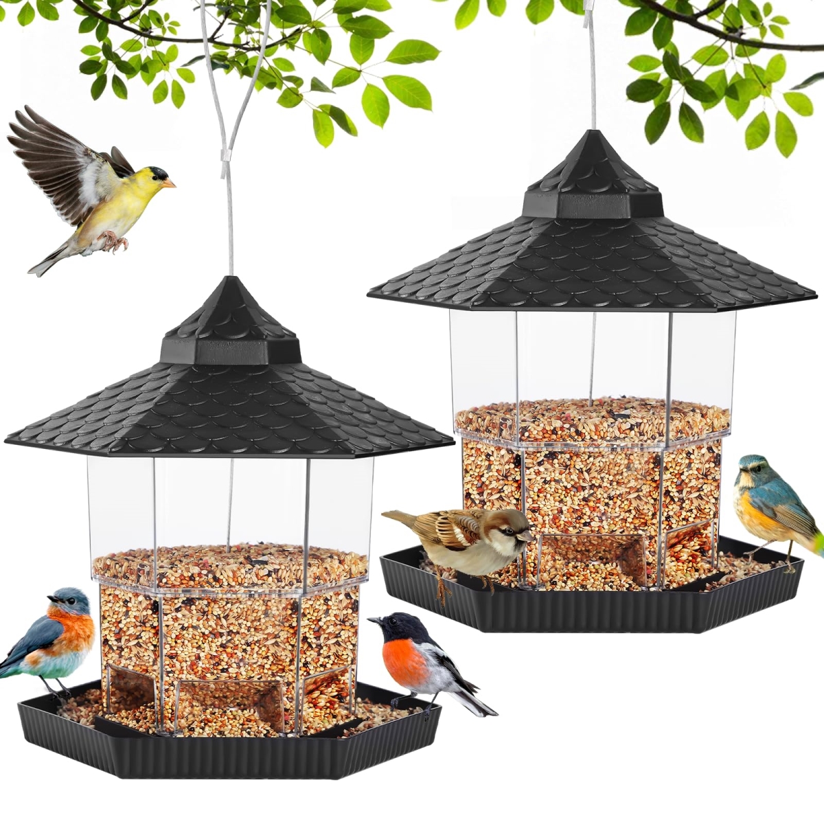 tek NT82216 Retractable Foldable Design Wild Bird Seed Feeders for Outdoors Hanging, Pack of 2