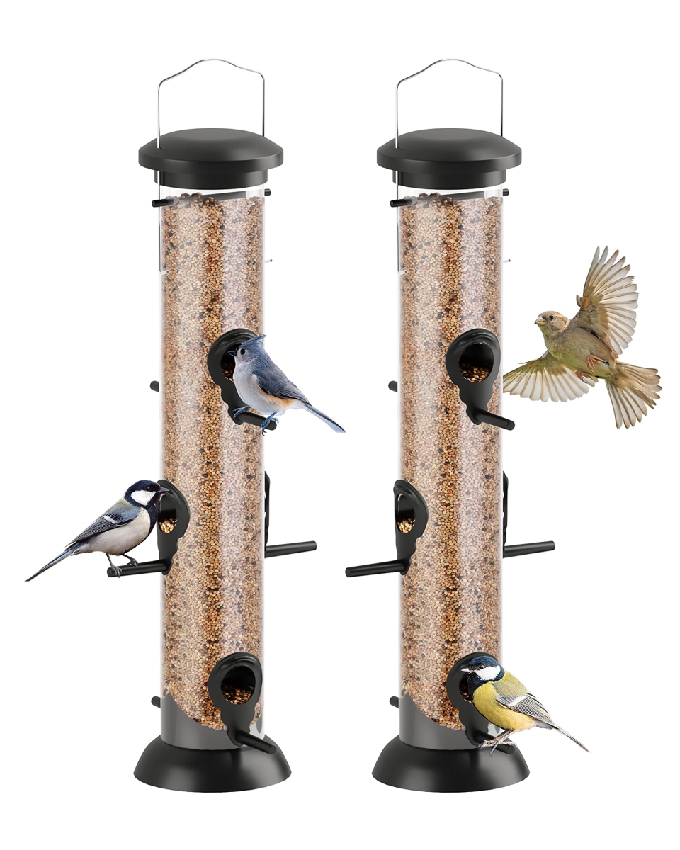 tek NT82564 14 in. 6 Port Premium Hard Plastic for Wild Bird Feeder Outdoors Hanging, Humming Bird Feeder, Black, Pack of 2