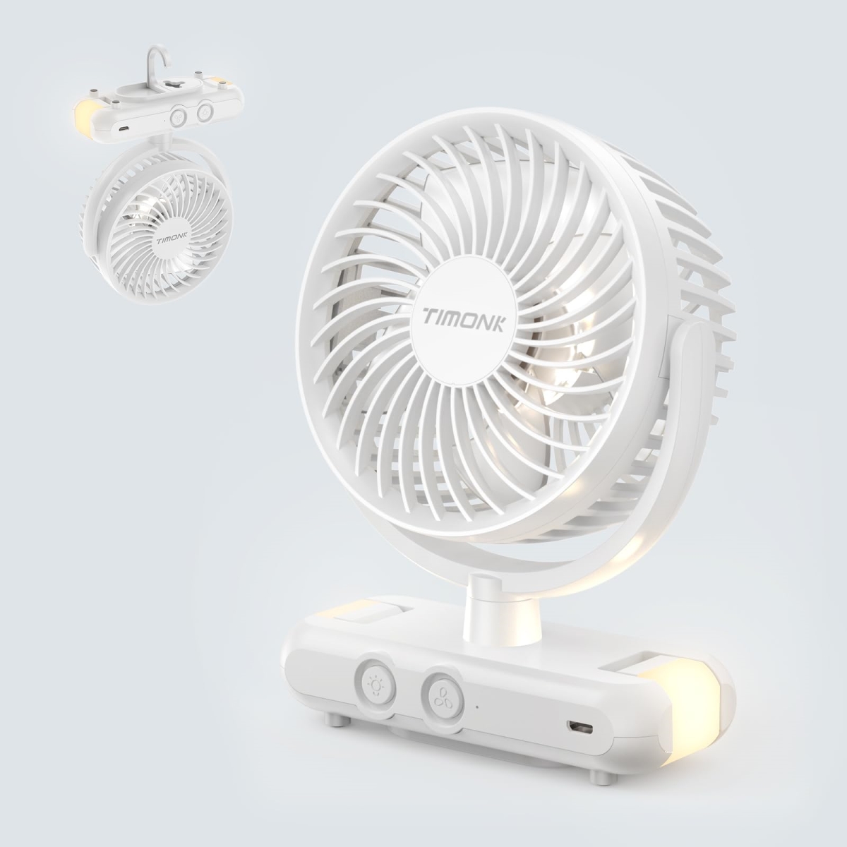 tek NT82574 USB Rechargeable Battery Operated Portable Camping Fan with LED Lantern, Hanging Hook & 4 Adjustable Speeds for Travel
