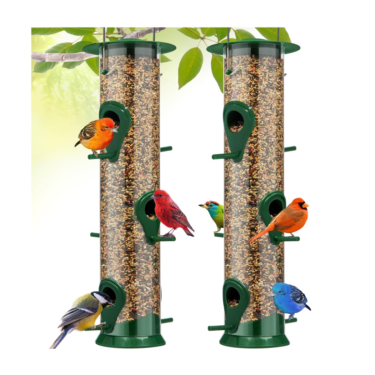 tek  Gray Bunny 14 in. Weatherproof Hard Plastic Tube Bird Feeder with 6 Feeding Ports & Steel Hanger for Finches, Outdoors Hanging, Pack of 2
