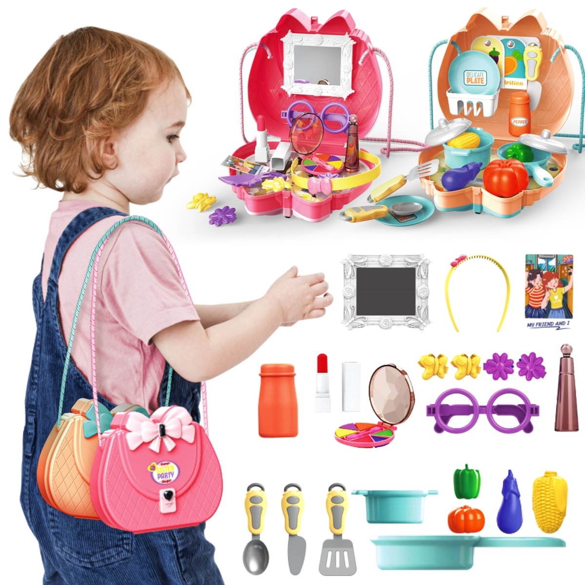 Picture of tek NT82831 Toy Chois Kids Fake Makeup & Play Food Toys with Bag Strap for 3-8 Year Old Girls - Pack of 2