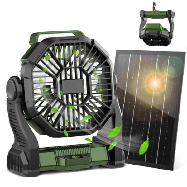 tek  CONBOLA 7W 10400mAh Rechargeable Battery Operated Solar Panel Quiet Camping Tent Fan with LED Lantern, Stepless Speed for Outdoor & Camping