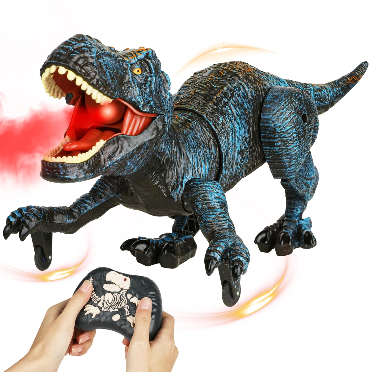 NT83555 Remote Control Robot Dinosaur Toys for Kids 5-7,2.4G Electronic Pet for Boys Spray & Light & Roar for Kids Christmas Birthday Gift (Blue)