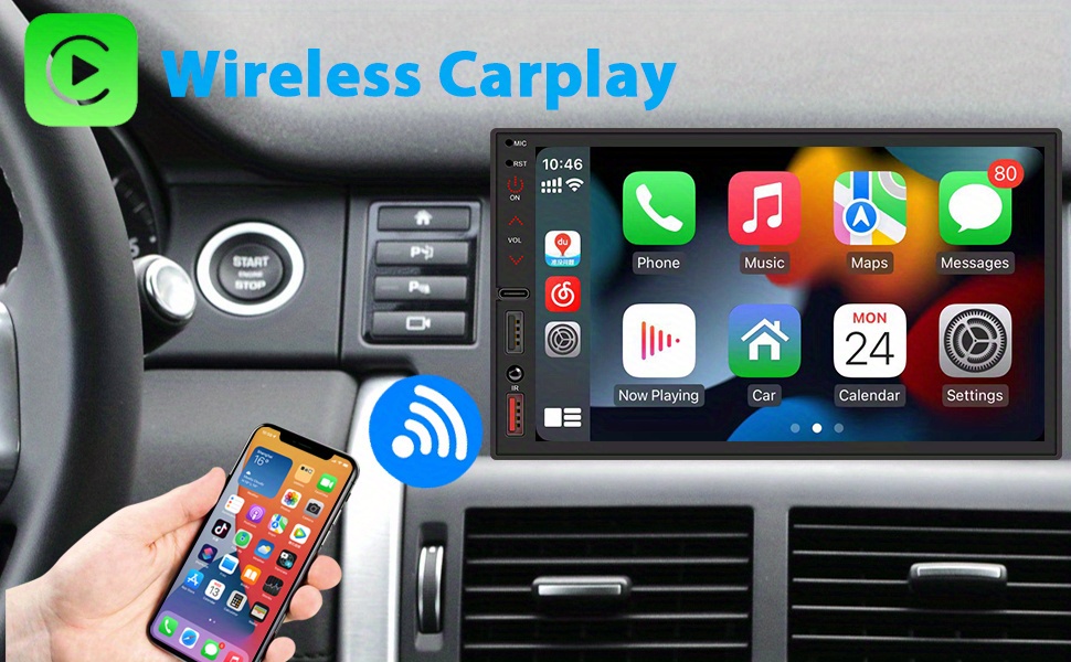 NT30697 7 in. Wireless CarPlay & Android Auto Double Din Car Stereo with LCD Touchscreen -  netjett