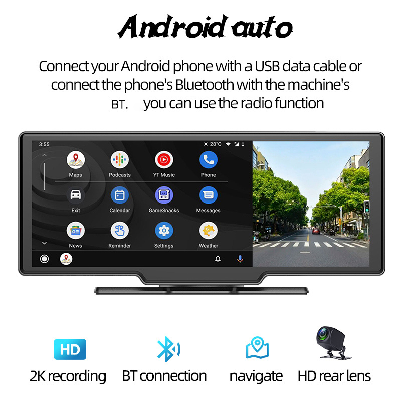 NT30809 10 in. Touch Screen Car Portable Wireless Carplay Display