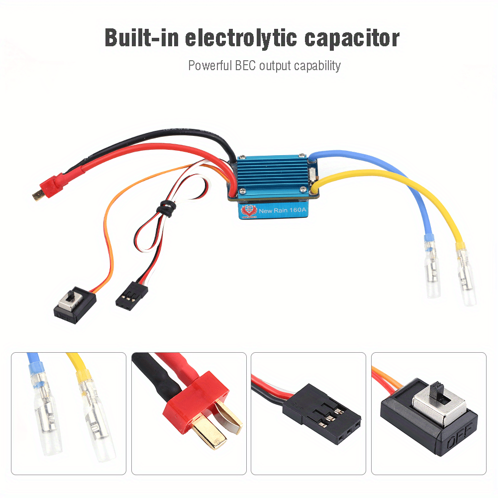 NT30839 160A 3S Waterproof Brushed ESC with 5V 1A BEC T-Plug for 1-12 Remote Controlled Car Replacement Accessories