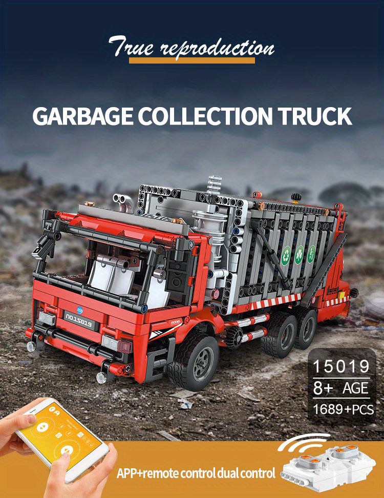 NT30842 Remote Control Operation & Mobile Phone APP Operation Garbage Collection Vehicle Building Block Model, 1689 Piece