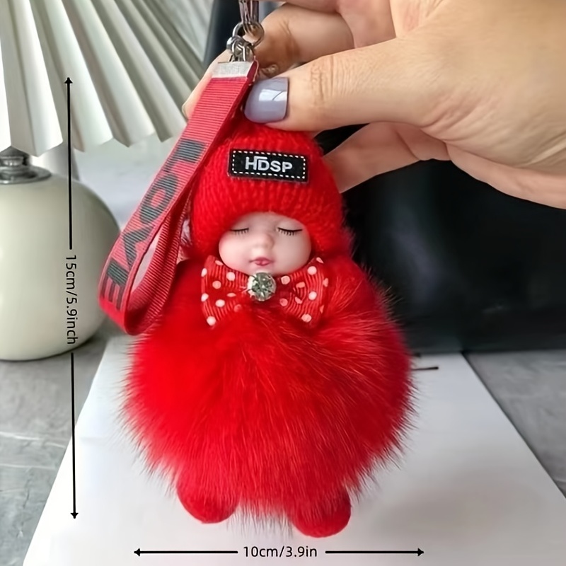 NT30895 Fluffy Sleeping Baby Keychain Adorable Plush Doll Car Keychain