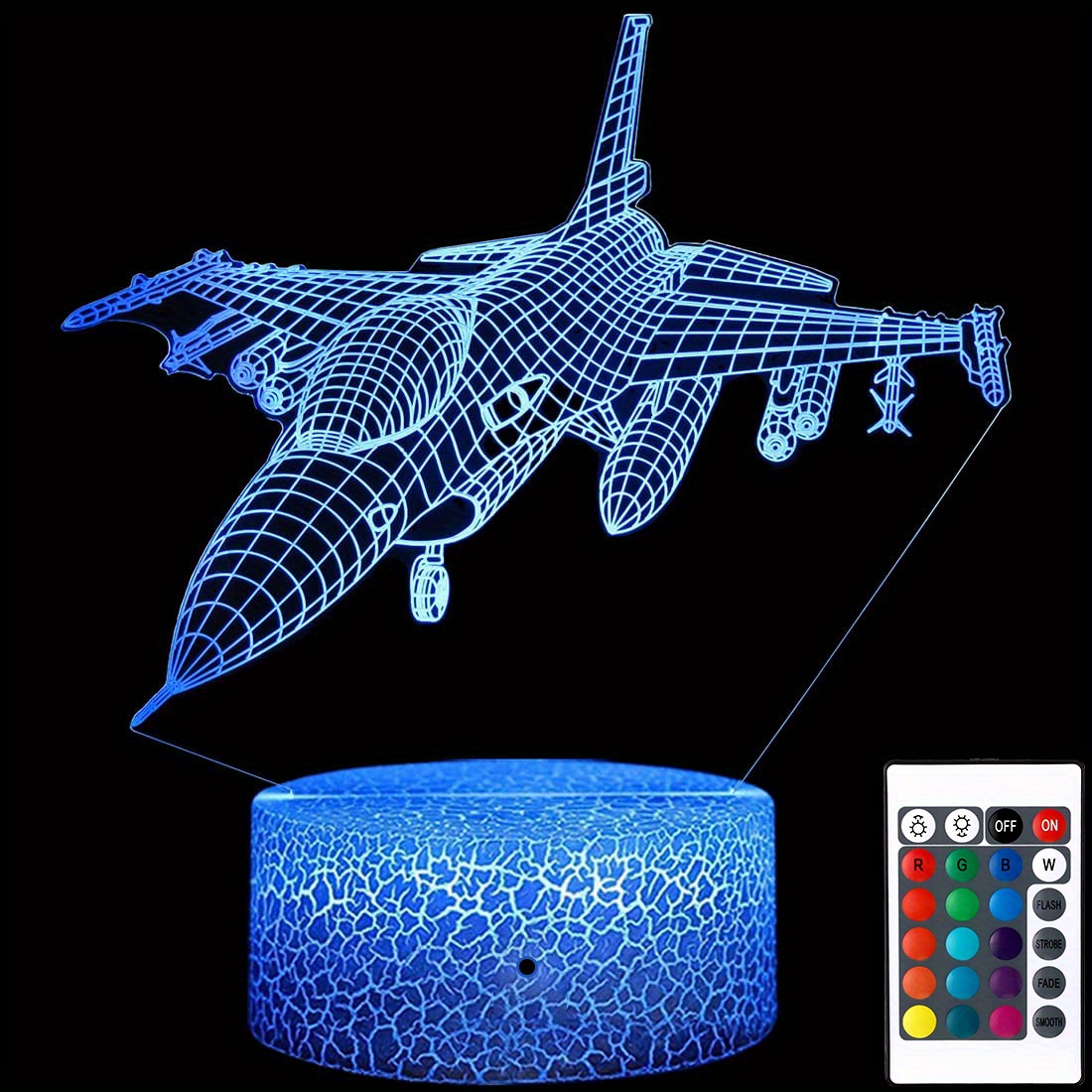 NT30928 Fighter Jet Airplane with Remote Control 16 Colors Changing 3D Illusion Lamp Plane Night Light