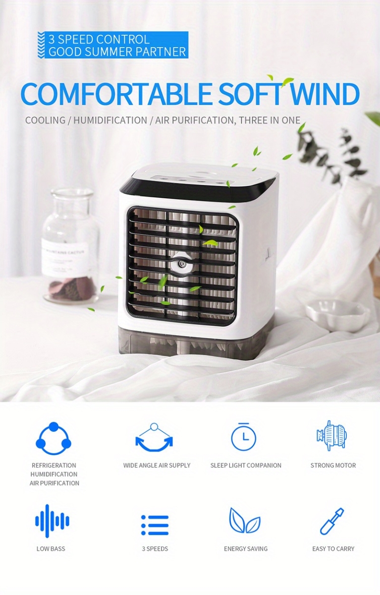 NT30929 Portable 3 Speeds Remote Control Mini Air Conditioner Fan for Personal Use -  netjett