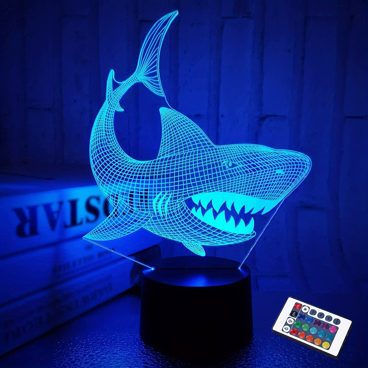 NT30936 Animal Touch Table Desk Shark 3D Illusion Night Light with Remote Control, 16 Colors -  netjett