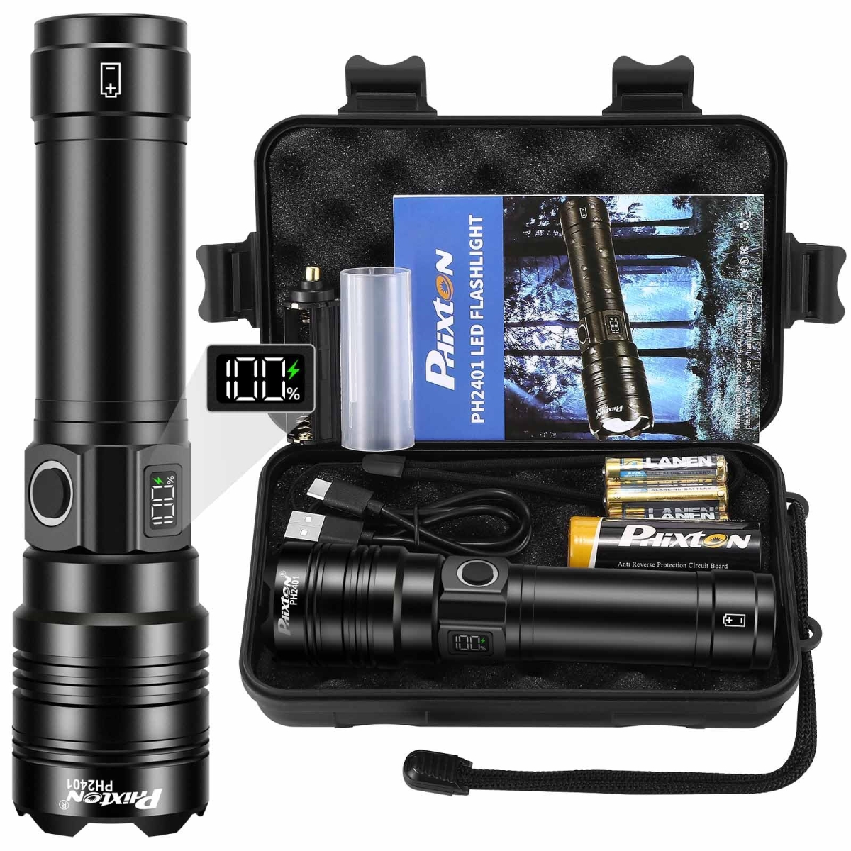 NT83808 3280 ft. Rechargeable Flashlights 2000 High Lumens, Long Range, Super Bright USB C LED, Long Lasting 15 Hours